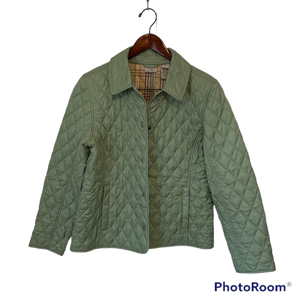L.L.Bean Women’s Quilted Lightweight Button Down Spring Fall Coat Green Medium